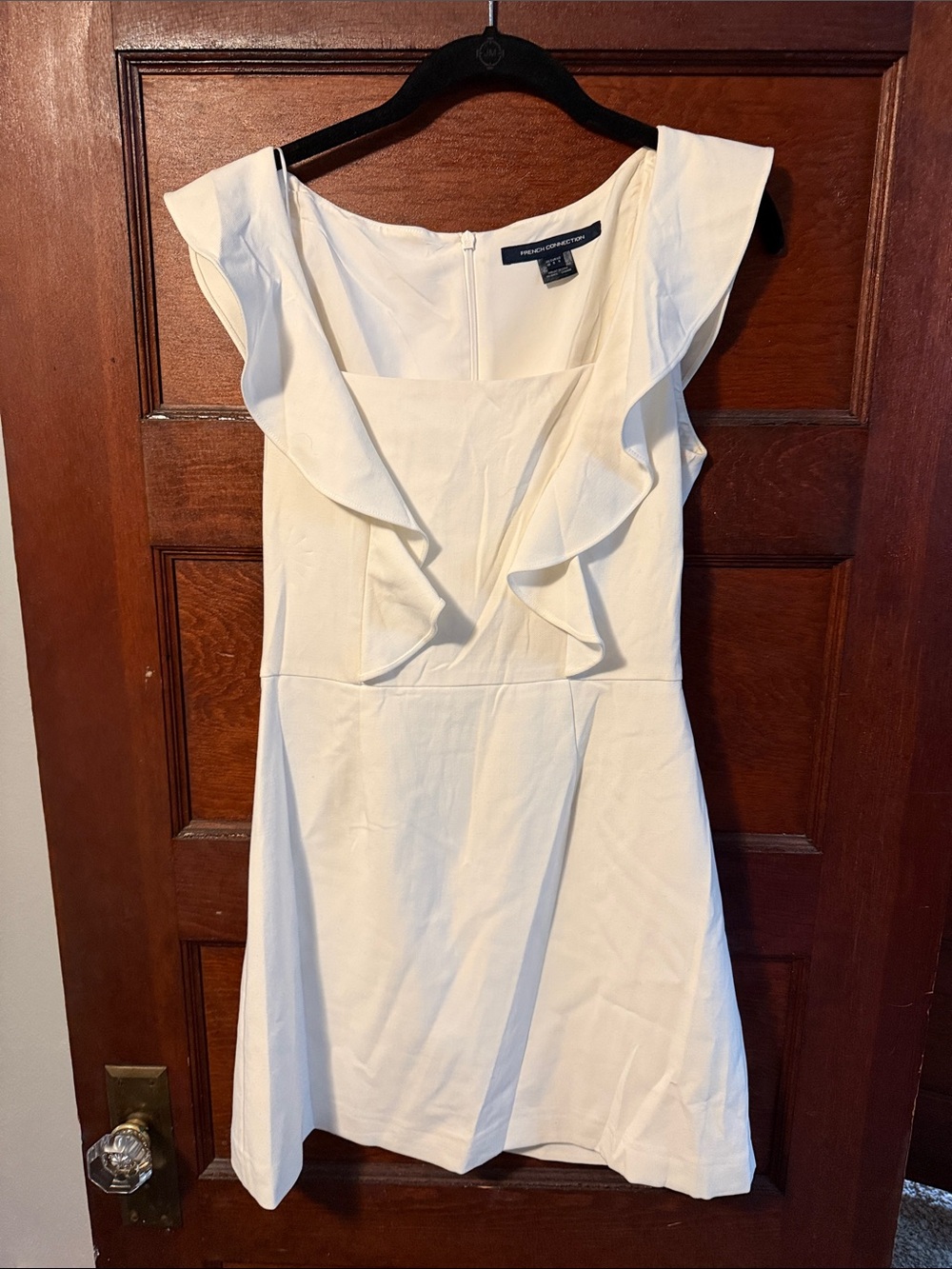 French Connection White Ruffle-Front Mini Dress